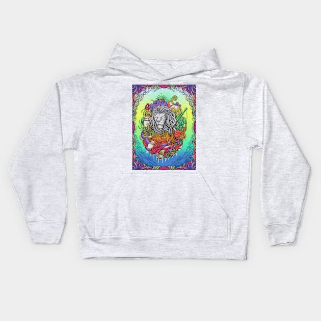 Lion Engraving Surrealism Artwork Kids Hoodie by Tonymidi Artworks Studio